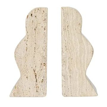 Natural Travertine Wave Bookends Set of 2 Elegant Decor