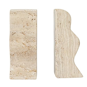 Natural Travertine Wave Bookends Set of 2 Elegant Decor