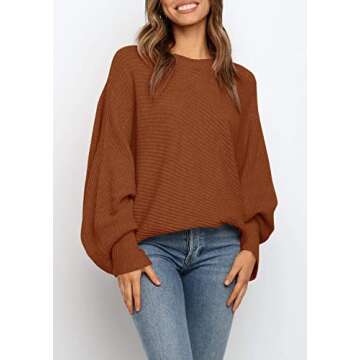 Mafulus Women's Oversized Crewneck Sweater Batwing Puff Long Sleeve Cable Slouchy Pullover Jumper To...