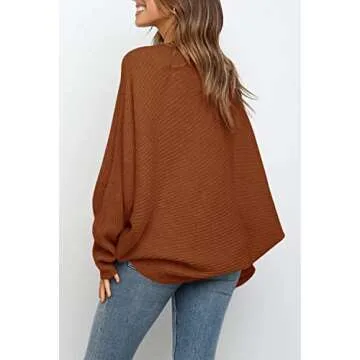 Mafulus Women's Oversized Crewneck Sweater Batwing Puff Long Sleeve Cable Slouchy Pullover Jumper Tops
