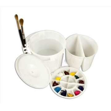 Creative Mark Dupre Water Bucket Basin with Palette and Lid - Dual Compartments & Slotted for Holdin...