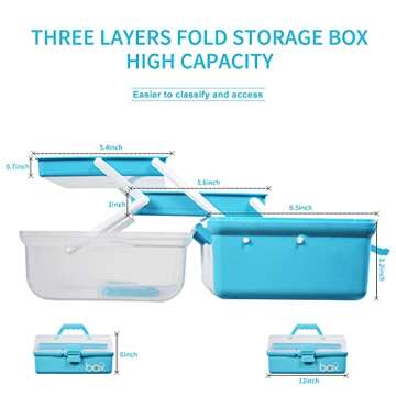 TERGOO 12in Three-Layer Multipurpose Storage Box Folding Tool Box/Art & Crafts Case/Sewing Supplies ...