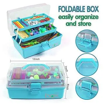 TERGOO 12in Three-Layer Multipurpose Storage Box Folding Tool Box/Art & Crafts Case/Sewing Supplies Organizer/Medicine Box/Family First Aid Box with 2 Trays (Blue)