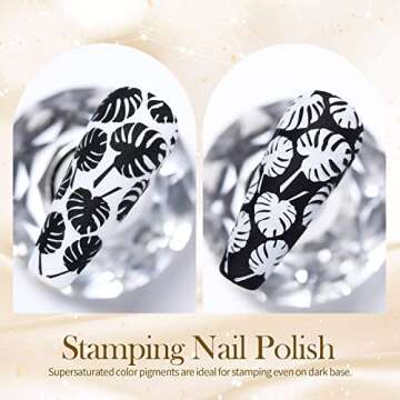 Born Pretty Nail Art Stamping Polish White Black Manicure Image Stamp Polish Set Print Polish Varnish 2 Bottles
