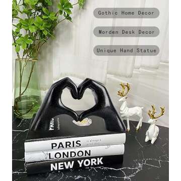 MOYI Black Decor for Living Room Bedroom Bookshelf Coffe Table, Love Finger Aesthetic Statues Boho W...