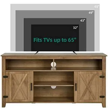 YITAHOME Farmhouse TV Stand for TVs up to 65 Inch, Entertainment Center with Open Shelf & Adjustable Shelf, Rustic TV Media Console Table for Living Room, Barnwood, 59 Inch