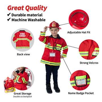 Born Toys 8 PC Premium Washable Kids Fireman Costume Toy for Kids,Boys,Girls,Toddlers, and Children ...