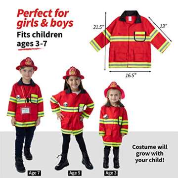 Born Toys 8 PC Premium Washable Kids Fireman Costume Toy for Kids,Boys,Girls,Toddlers, and Children with Complete Firefighter Accessories