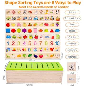 AugToy Wooden Montessori Toys for 1 2 3 Year Old Toddlers Fine Motor Skills Toys Color Shape Matchin...