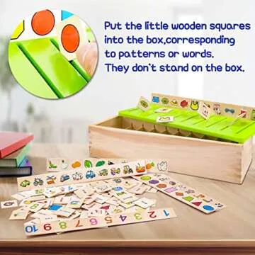 AugToy Wooden Montessori Toys for 1 2 3 Year Old Toddlers Fine Motor Skills Toys Color Shape Matching Sorting Puzzles Box Educational Learning Toy for Kids 1-3 Boys Girls Christmas Birthday Gifts