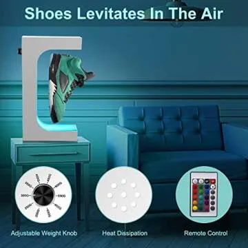 UVEHAS Levitating Shoe Display, Floating Rotating Sneaker Stand, Magnetic Levitation Shoe Rack with 16 Colors LED Light for Gifts Shoes Collectors Store Advertising Exhibition Home Decor