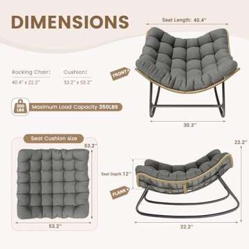 UDPATIO Outdoor Rocking Chair, Indoor Papasan Chair with Cushion, Oversized Rocker Lounge Chair, Roy...