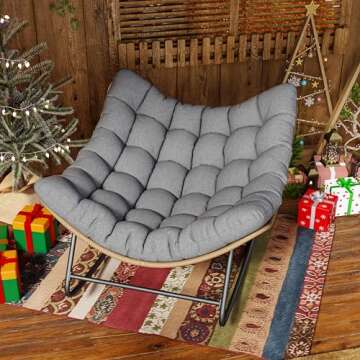 UDPATIO Outdoor Rocking Chair, Indoor Papasan Chair with Cushion, Oversized Rocker Lounge Chair, Royal Rattan Rocking Egg Chair for Patio, Porch, Garden, Living Room