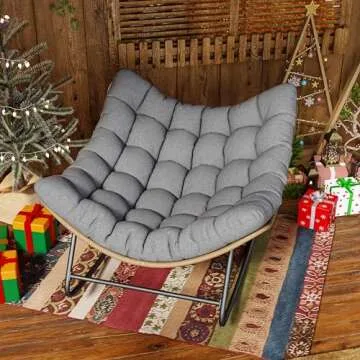 UDPATIO Outdoor Rocking Chair, Indoor Papasan Chair with Cushion, Oversized Rocker Lounge Chair, Royal Rattan Rocking Egg Chair for Patio, Porch, Garden, Living Room
