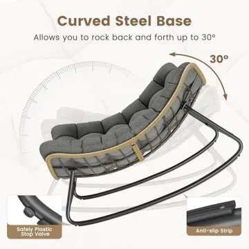UDPATIO Outdoor Rocking Chair, Indoor Papasan Chair with Cushion, Oversized Rocker Lounge Chair, Royal Rattan Rocking Egg Chair for Patio, Porch, Garden, Living Room