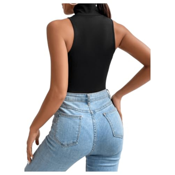 Milumia Women's Sexy Mock Turtle Neck Sleeveless Bodysuit