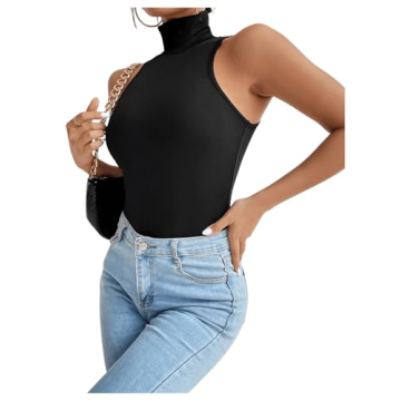 Milumia Women's Sexy Mock Turtle Neck Sleeveless Bodysuit