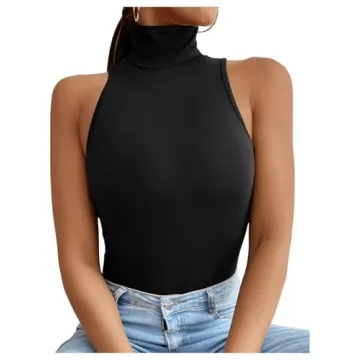 Milumia Women's Sexy Mock Turtle Neck Sleeveless Bodysuit