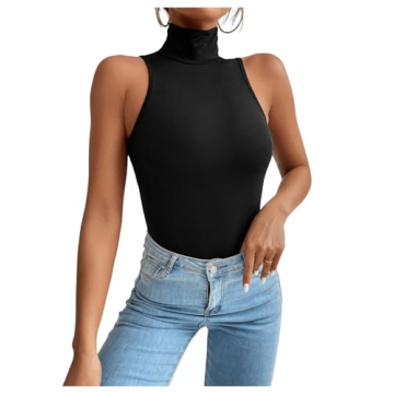 Milumia Women's Sexy Mock Turtle Neck Sleeveless Bodysuit