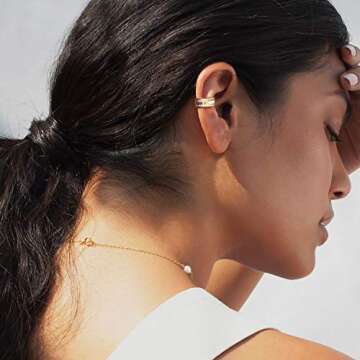 MEVECCO Dainty Cabled Wide Thick Chunky Ear Cuff Earrings 18K Gold Bold Cartilage Non Pierced Ear Cu...