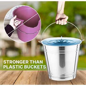 Skywin Metal Can with Lid - Durable 4 Gallon Metal Bucket with Lid for Heavy Loads - Environment-Friendly Metal Trash Can with Lid Outdoor, Safe Alternative to Plastic (2)