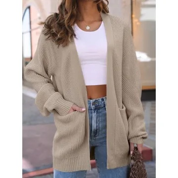 LILLUSORY Womens Cardigan Sweater Fall Fashion Outfits Clothes 2024 Teacher Long Oversized Winter Chunky Knit Winter Clothing Tan