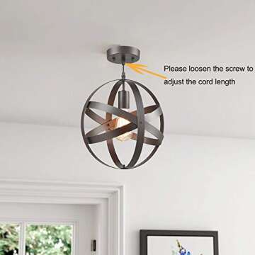 AXILAND Truelite Industrial Metal Spherical Pendant Displays Changeable Hanging Lighting Fixture