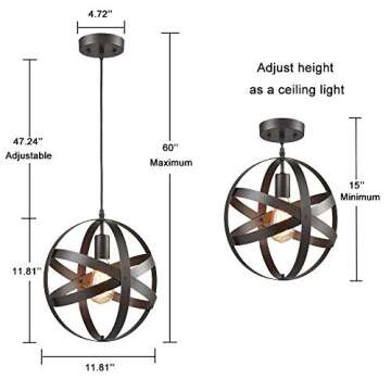 AXILAND Truelite Industrial Metal Spherical Pendant Displays Changeable Hanging Lighting Fixture
