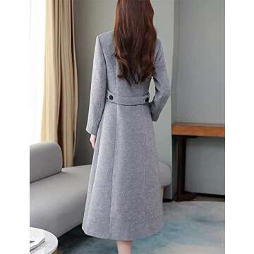 IDEALSANXUN Long Wool Coats for Women Fall Winter 2023 Double Breasted Trench Coats Peacoats Jackets, Grey, M