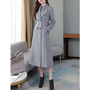 IDEALSANXUN Long Wool Coats for Women Fall Winter 2023 Double Breasted Trench Coats Peacoats Jackets, Grey, M