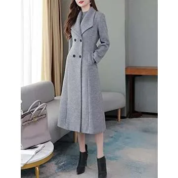 IDEALSANXUN Long Wool Coats for Women Fall Winter 2023 Double Breasted Trench Coats Peacoats Jackets, Grey, M
