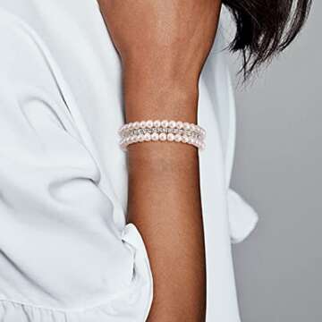 Masiter Layered Pearl Bracelet Stretch Glitter Rhinestone Bracelets Tennis Chain Wedding Costume Jewelry for Women (style1)