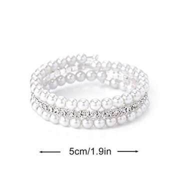 Masiter Layered Pearl Bracelet Stretch Glitter Rhinestone Bracelets Tennis Chain Wedding Costume Jewelry for Women (style1)
