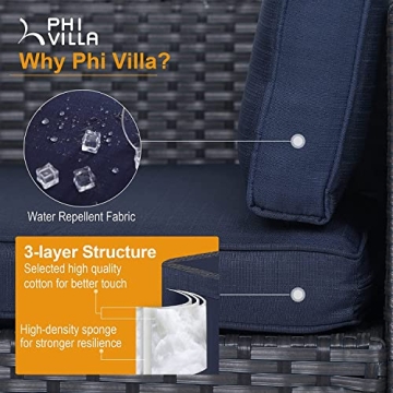 PHI VILLA 13-Piece Outdoor Wicker Sofa Set with Fire Pit