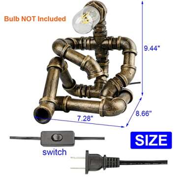 EFAYCRR Steampunk Table Lamp, Creative Robot Style Desk Lamp Vintage Industrial Water Pipe Light for...