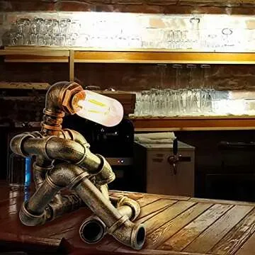 EFAYCRR Steampunk Table Lamp, Creative Robot Style Desk Lamp Vintage Industrial Water Pipe Light for Bedside Table Nightstand Bar Restaurant Café