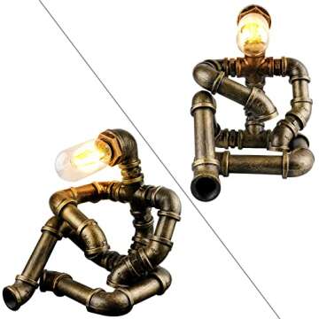 EFAYCRR Steampunk Table Lamp, Creative Robot Style Desk Lamp Vintage Industrial Water Pipe Light for Bedside Table Nightstand Bar Restaurant Café