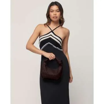 Woven Bag for Women - Woven Purses - Small Hobo Bags - Fashion Knotted Top Handle Handbags Clutch - Soft Vegan Leather Dark Chocolate Brown