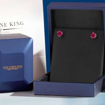 Gem Stone King 14K White Gold Martini Earrings | 3 Prong Screw Back Stud Earrings For Women Men | Round 6MM | Gemstone Birthstone | White Gold Earrings For Women Men