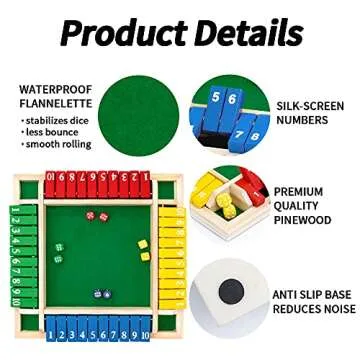 Nicecho Shut The Box Dice Game,2-4 Player Family Wooden Board Table Math Games for Adults and Kids, 8 Dices Classics Tabletop Version Games for Classroom,Home,Party or Pub