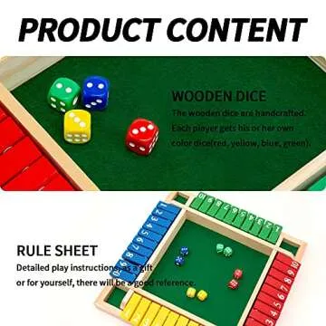 Nicecho Shut The Box Dice Game,2-4 Player Family Wooden Board Table Math Games for Adults and Kids, 8 Dices Classics Tabletop Version Games for Classroom,Home,Party or Pub