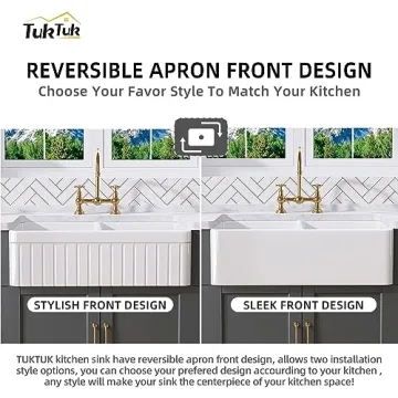 TUKTUK Fireclay Farmhouse Sink Durable Double Bowl Apron Front