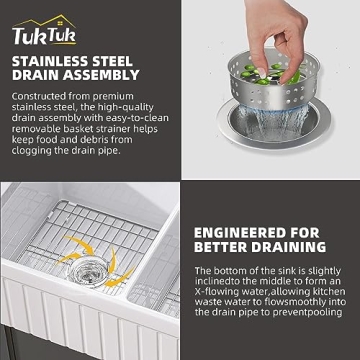 TUKTUK Fireclay Farmhouse Sink Durable Double Bowl Apron Front