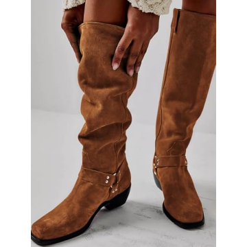 Coutgo Women’s Faux Suede Knee High Boots for Fall