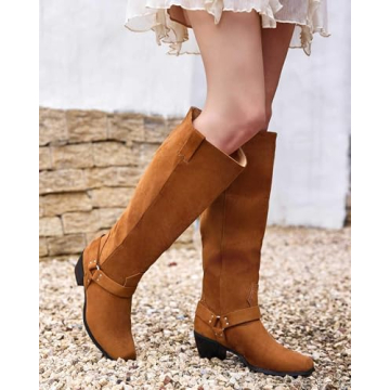 Coutgo Women’s Faux Suede Knee High Boots for Fall