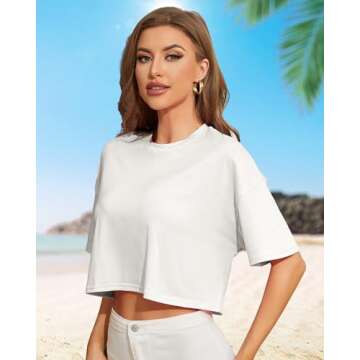 Urvicor Womens Half Sleeve Drop Shoulder Loose Fit Crop Tops Tee T Shirts Tshirts Trendy Casual Summ...