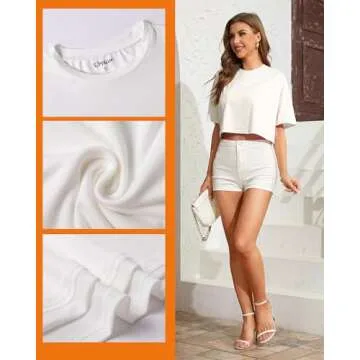 Urvicor Womens Half Sleeve Drop Shoulder Loose Fit Crop Tops Tee T Shirts Tshirts Trendy Casual Summer Basic Cute, White