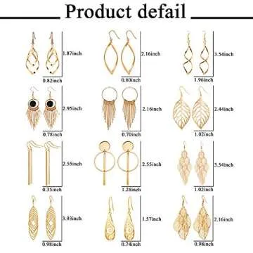 Gold Dangle Earrings for Women: 12 Pairs Drop Dangle Earrings Boho Fashion Jewelry Vintage Statement Boho Bohemian Earrings Set for Women - Dangling Earrings for Women Trendy Christmas Gifts