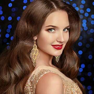 Gold Dangle Earrings for Women: 12 Pairs Drop Dangle Earrings Boho Fashion Jewelry Vintage Statement Boho Bohemian Earrings Set for Women - Dangling Earrings for Women Trendy Christmas Gifts