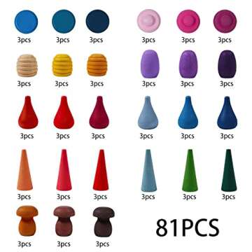 MIKNEKE 81 Wooden Loose Parts Sensory Bin Filler Toys, Mandala Rainbow Stacker Open Ended Toys, 27 C...